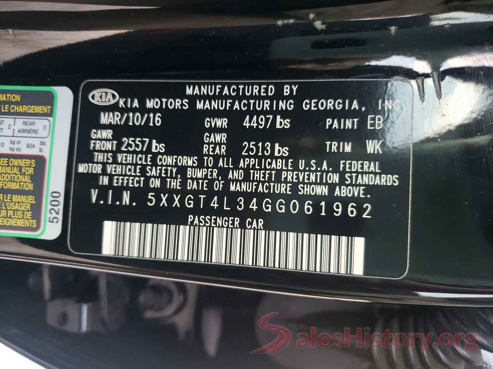 5XXGT4L34GG061962 2016 KIA OPTIMA