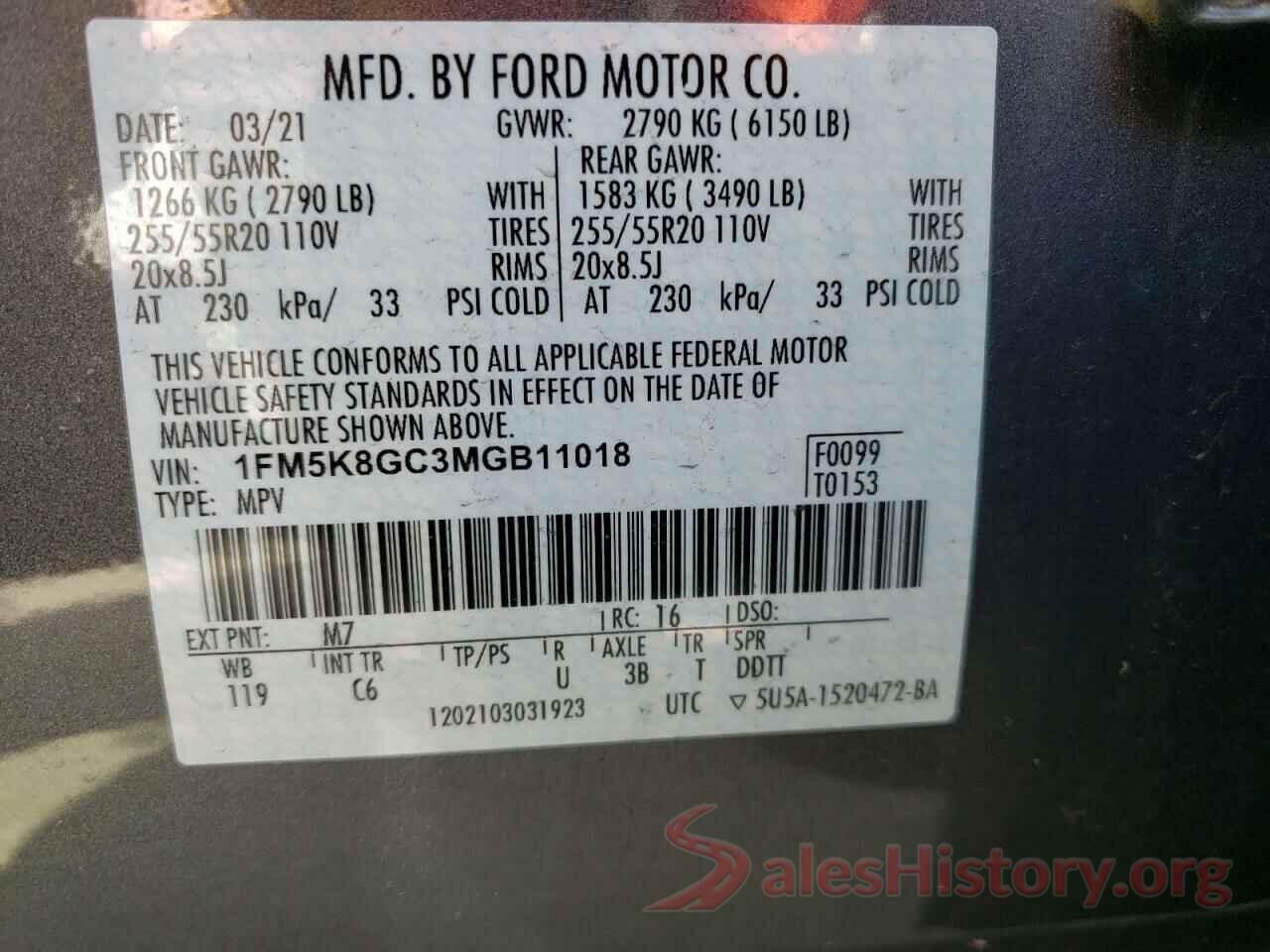 1FM5K8GC3MGB11018 2021 FORD EXPLORER