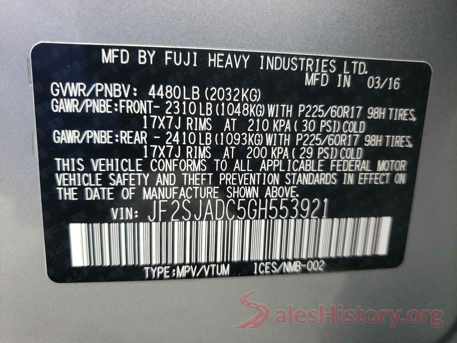 JF2SJADC5GH553921 2016 SUBARU FORESTER