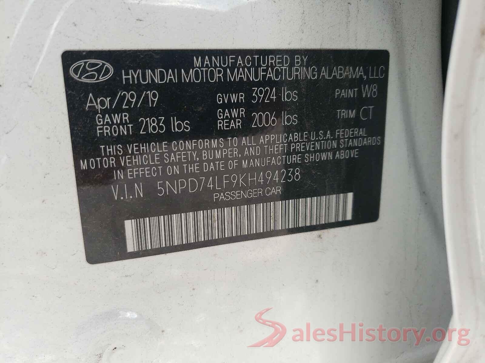 5NPD74LF9KH494238 2019 HYUNDAI ELANTRA