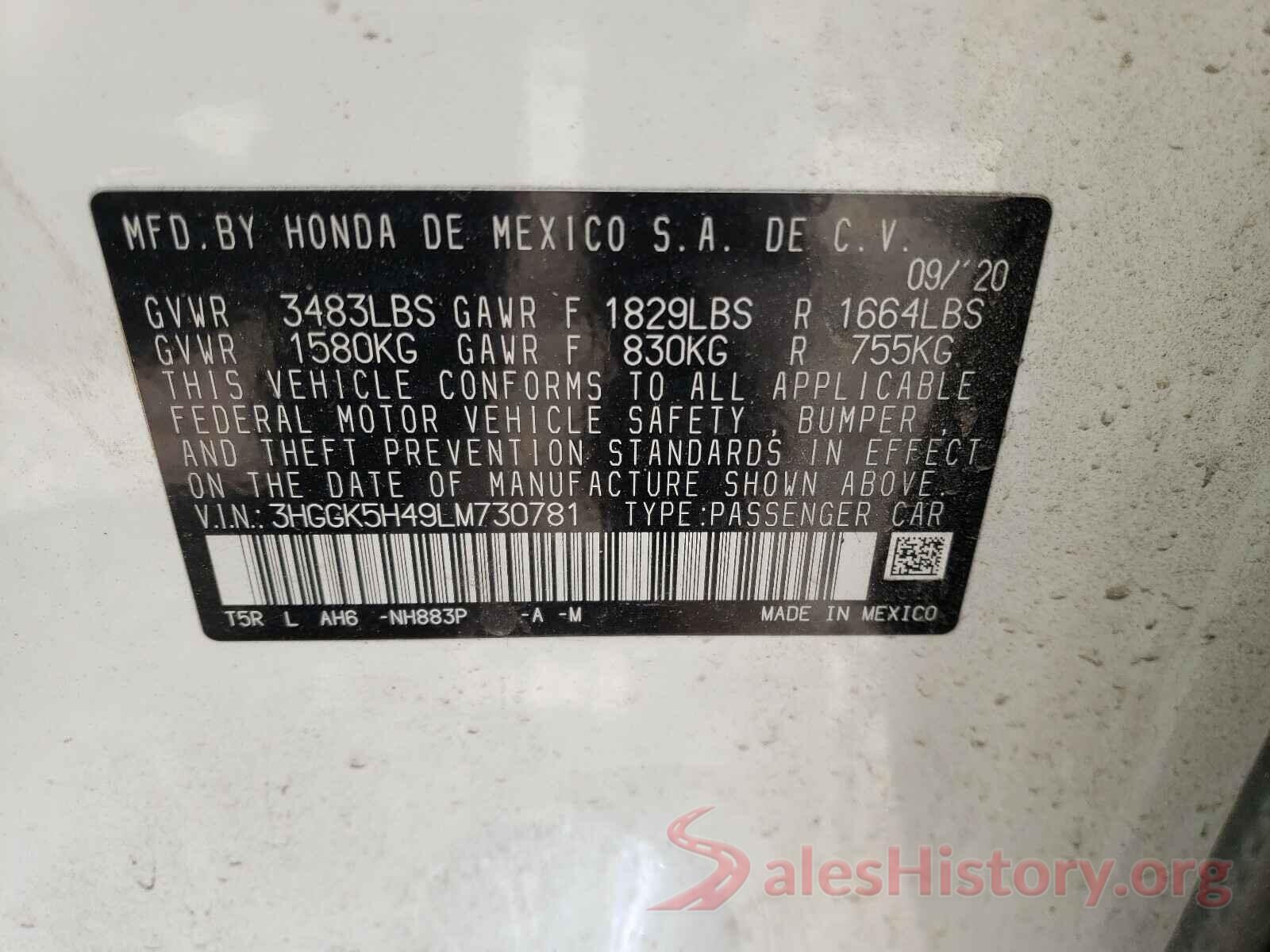 3HGGK5H49LM730781 2020 HONDA FIT