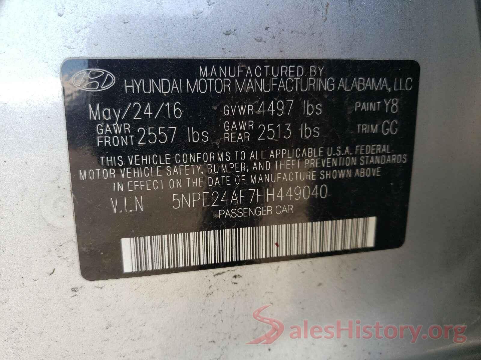 5NPE24AF7HH449040 2017 HYUNDAI SONATA