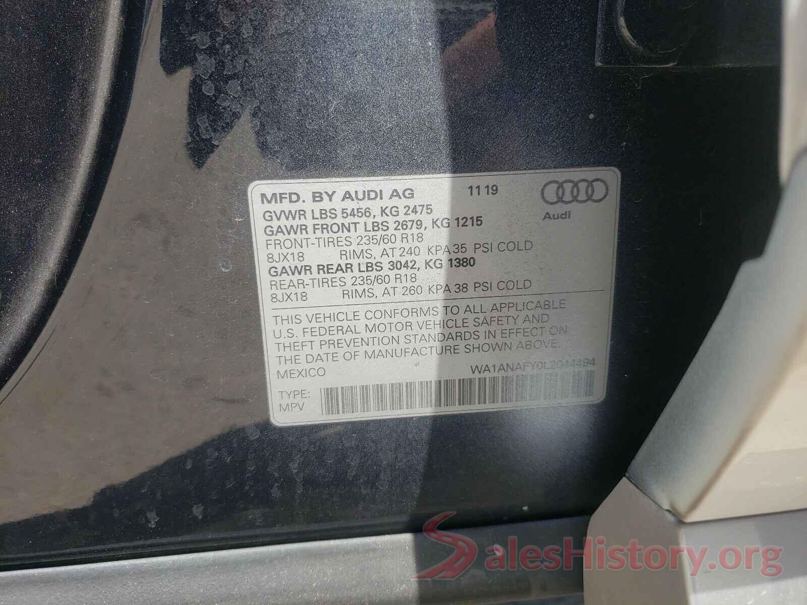 WA1ANAFY0L2044494 2020 AUDI Q5