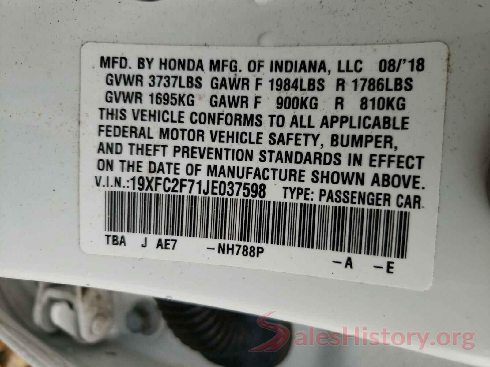 19XFC2F71JE037598 2018 HONDA CIVIC