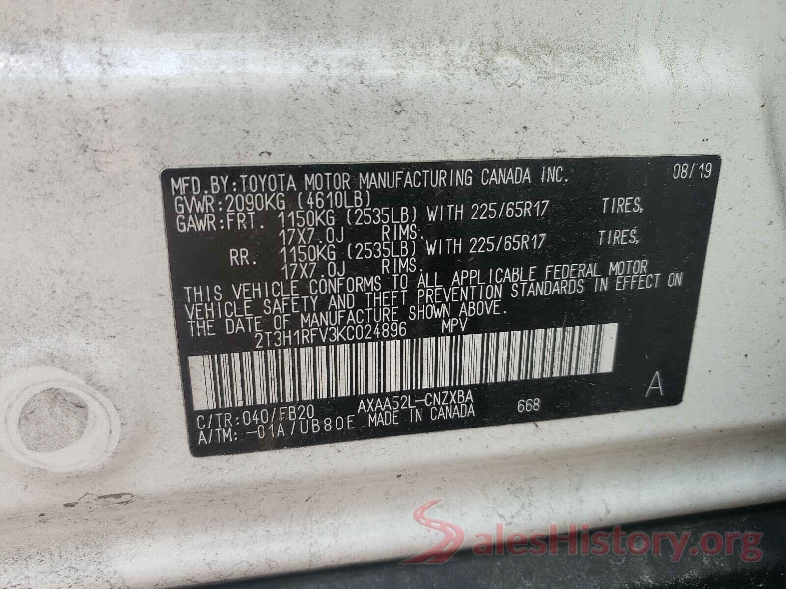 2T3H1RFV3KC024896 2019 TOYOTA RAV4