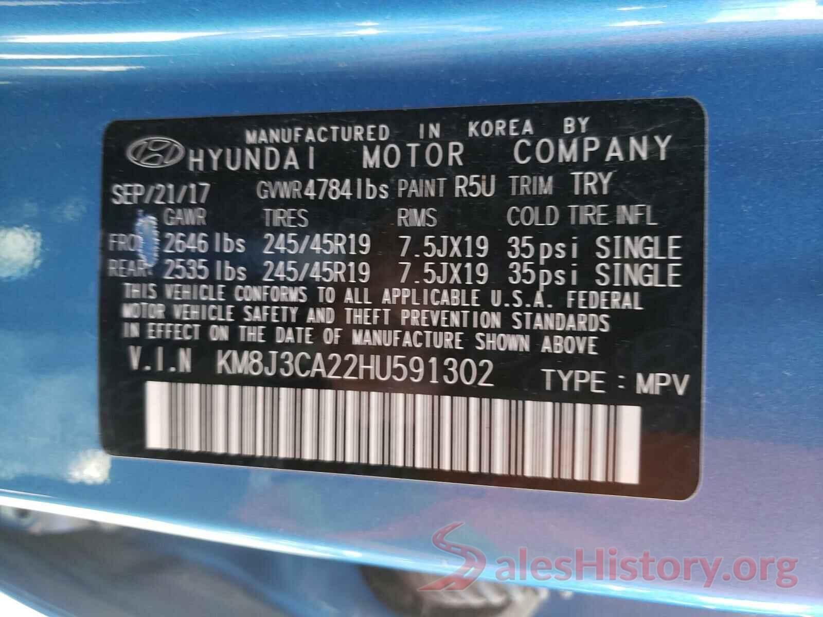 KM8J3CA22HU591302 2017 HYUNDAI TUCSON