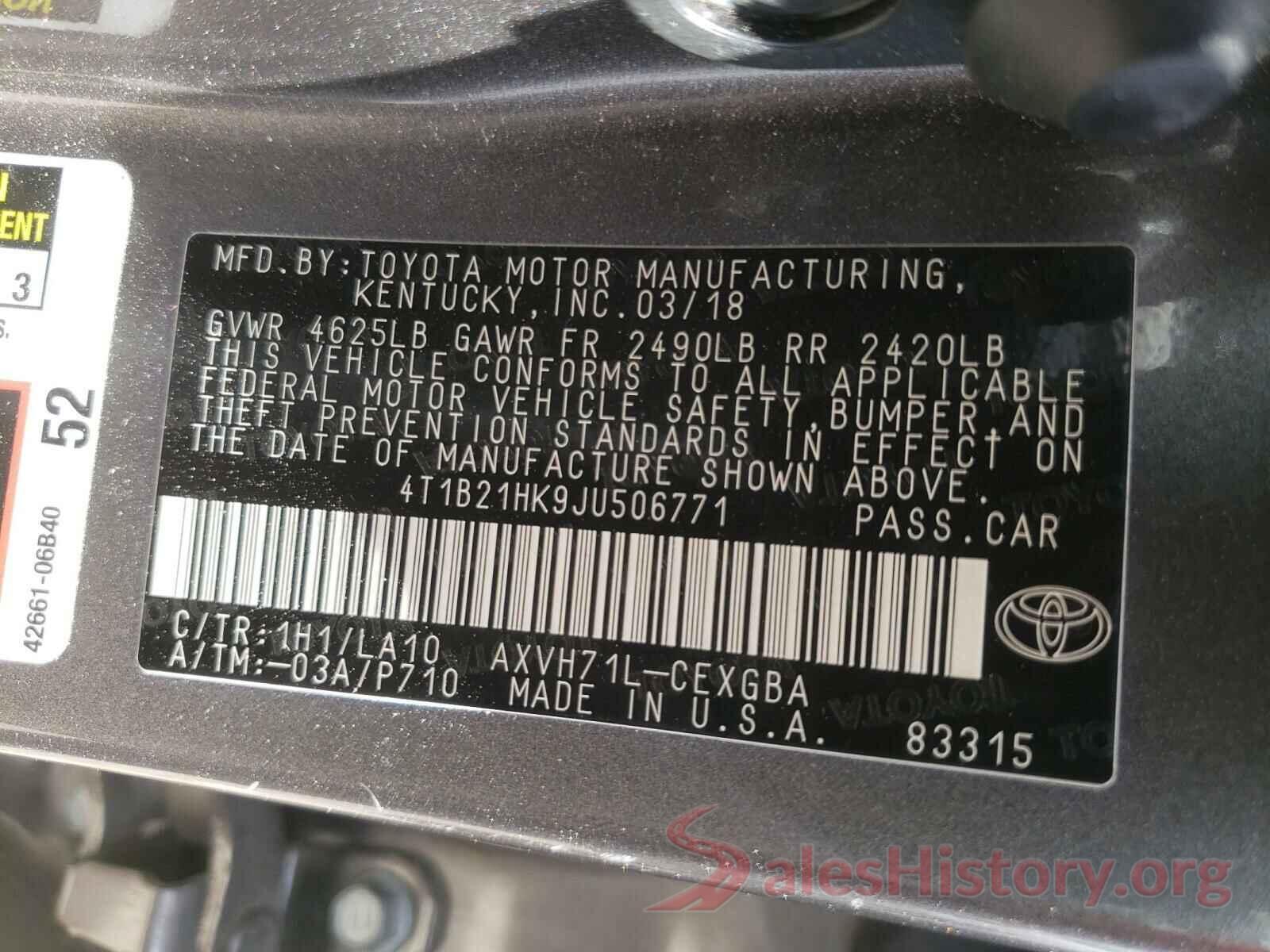 4T1B21HK9JU506771 2018 TOYOTA CAMRY