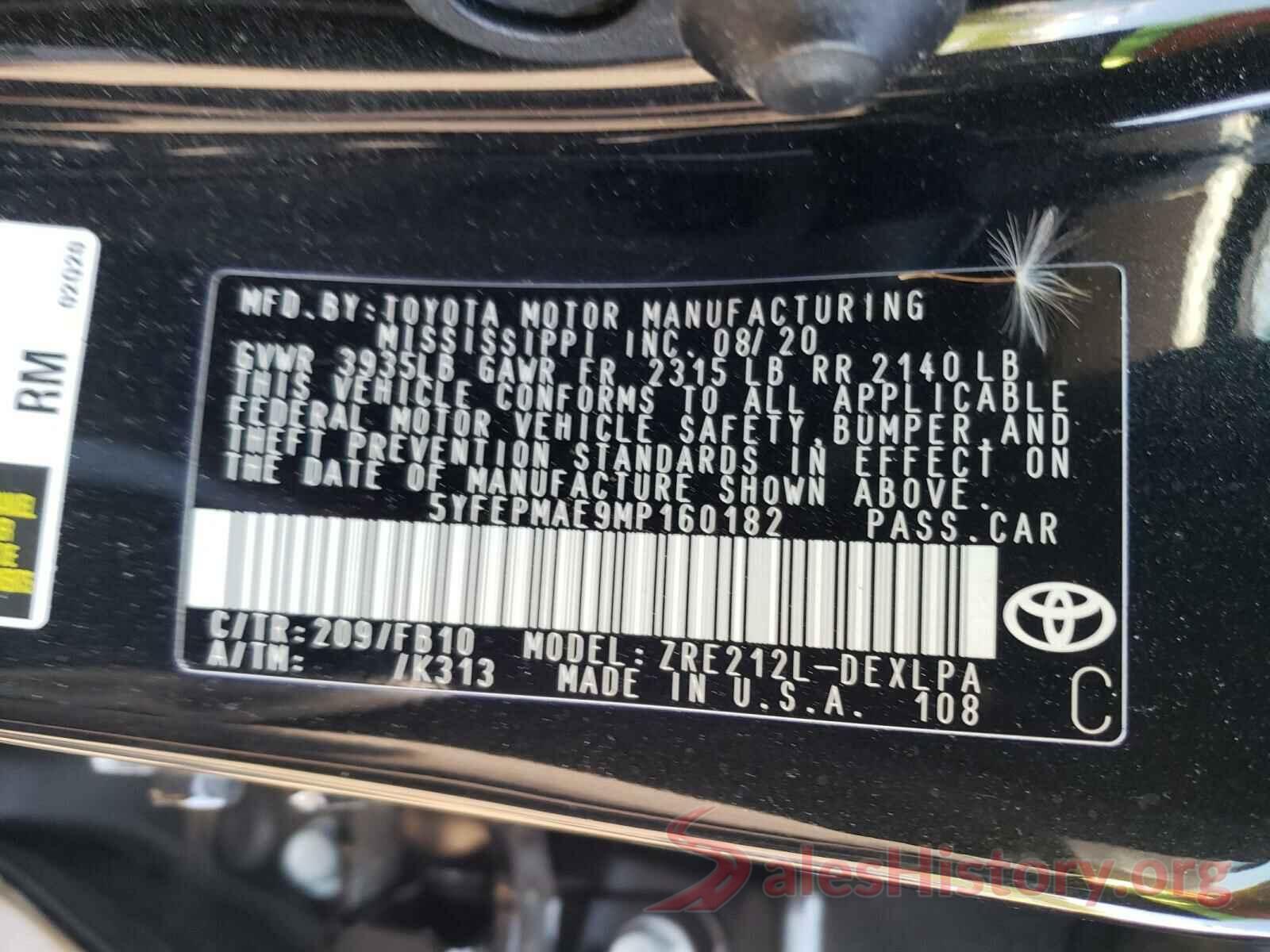 5YFEPMAE9MP160182 2021 TOYOTA COROLLA