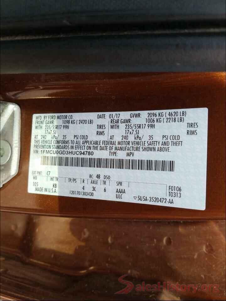 1FMCU0GD3HUC94780 2017 FORD ESCAPE