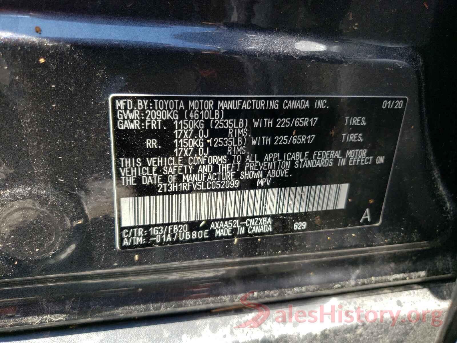 2T3H1RFV5LC052099 2020 TOYOTA RAV4