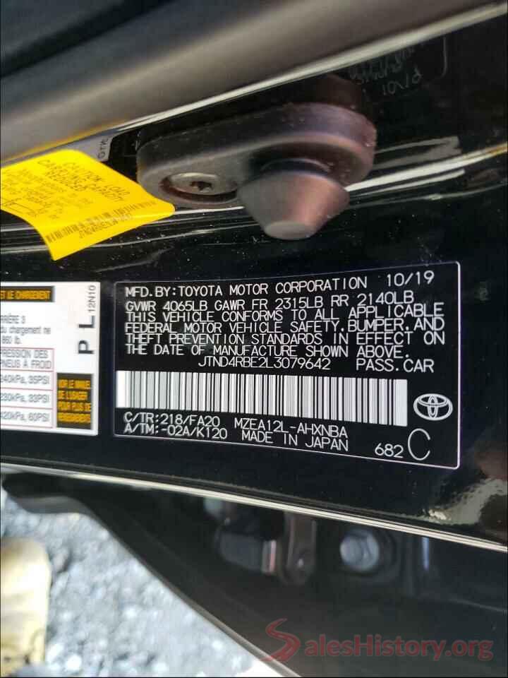 JTND4RBE2L3079642 2020 TOYOTA COROLLA