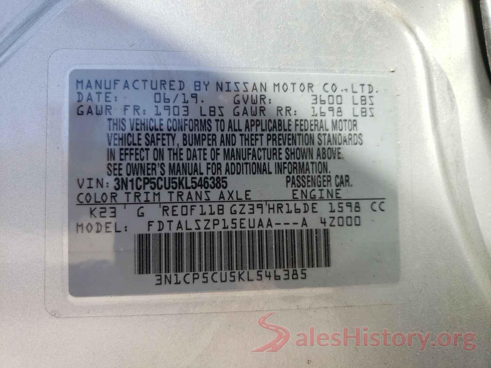 3N1CP5CU5KL546385 2019 NISSAN KICKS