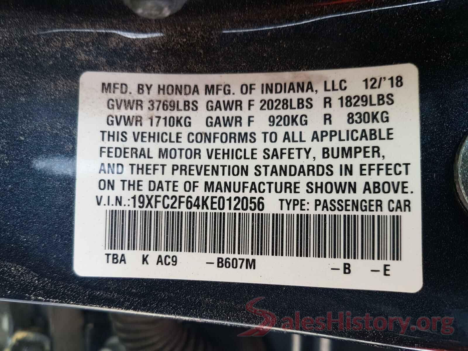 19XFC2F64KE012056 2019 HONDA ALL OTHER