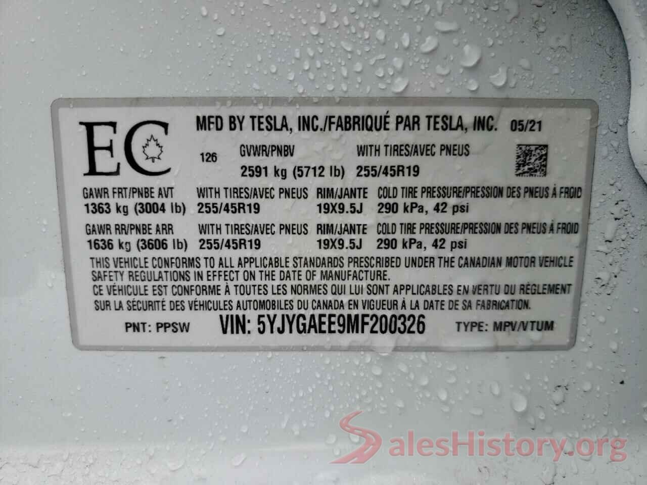 5YJYGAEE9MF200326 2021 TESLA MODEL Y