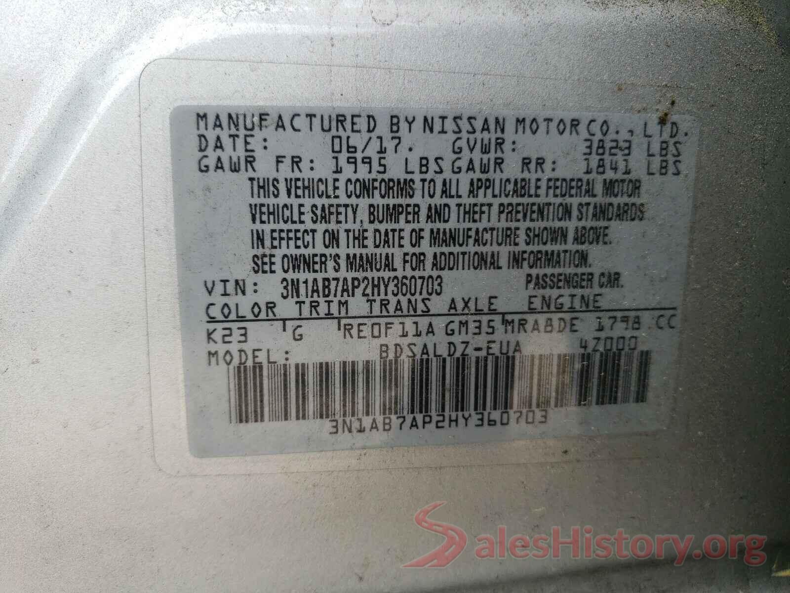 3N1AB7AP2HY360703 2017 NISSAN SENTRA