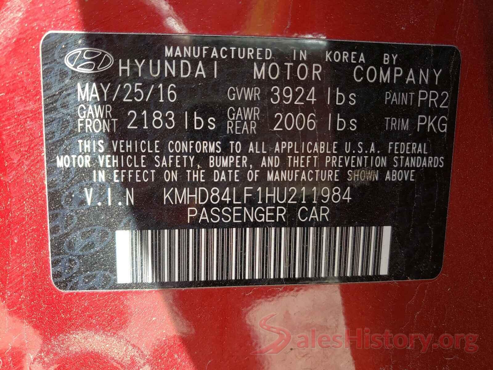 KMHD84LF1HU211984 2017 HYUNDAI ELANTRA