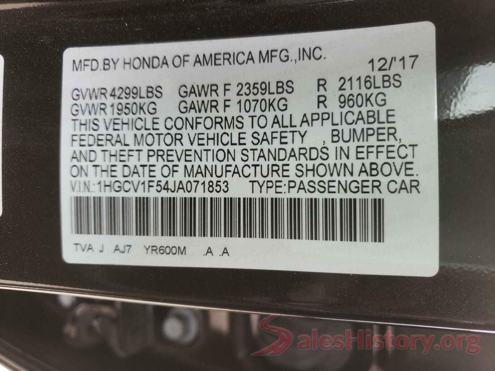 1HGCV1F54JA071853 2018 HONDA ACCORD