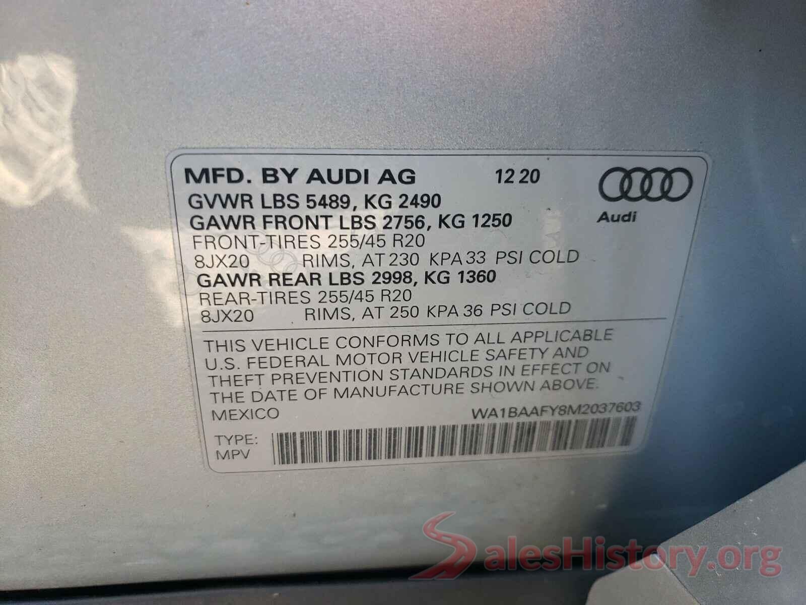 WA1BAAFY8M2037603 2021 AUDI Q5