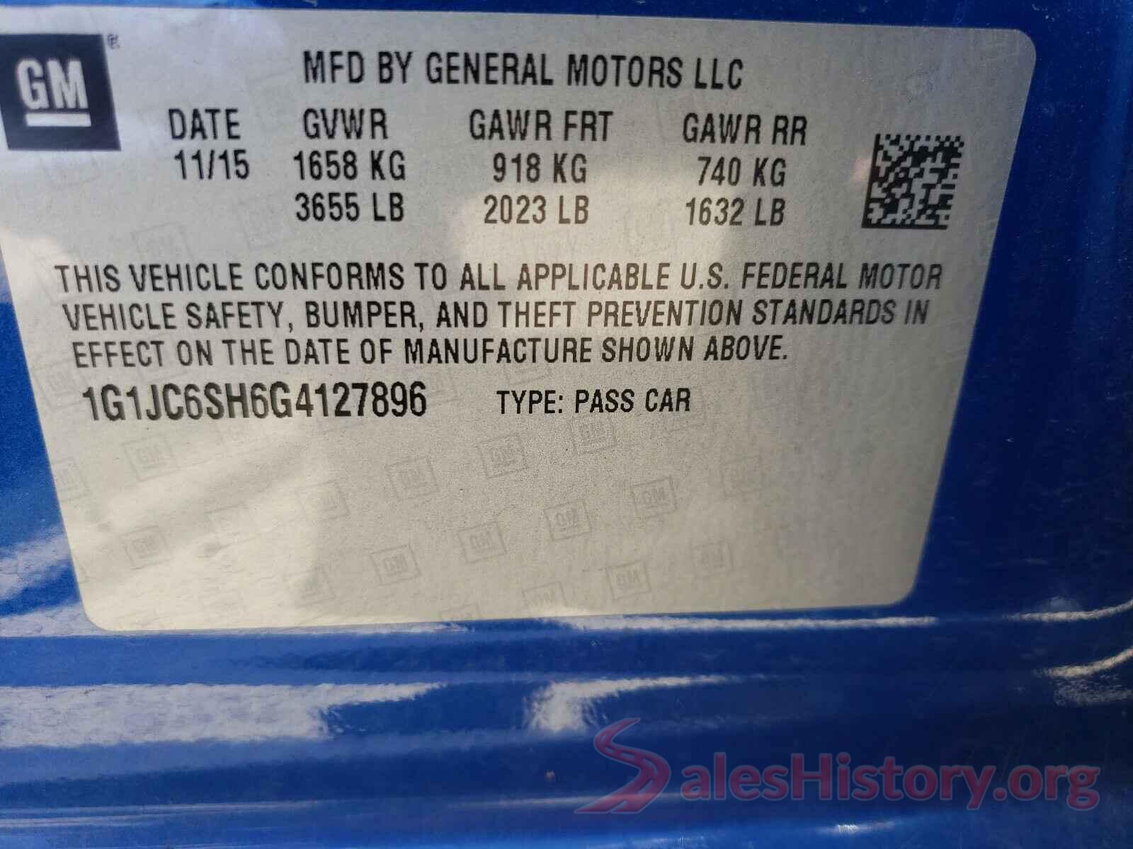 1G1JC6SH6G4127896 2016 CHEVROLET SONIC