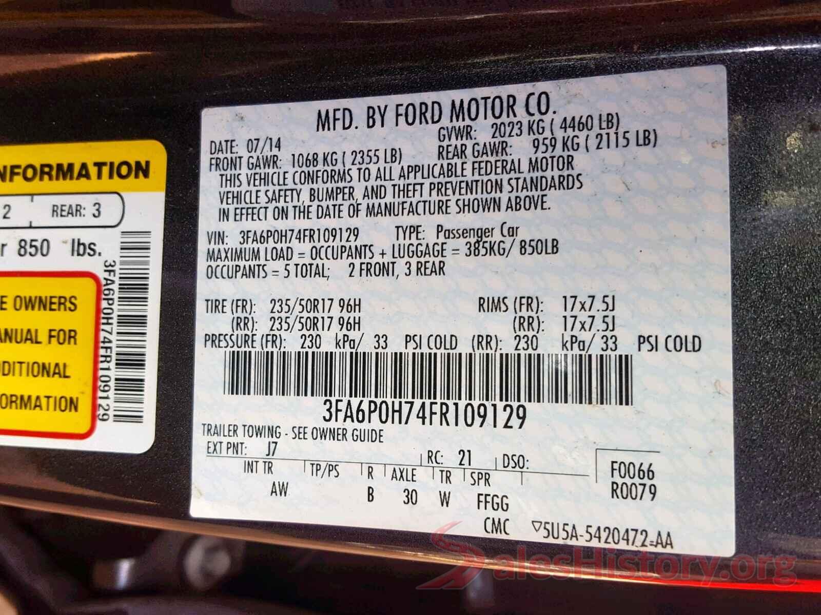 3FA6P0H74FR109129 2015 FORD FUSION SE