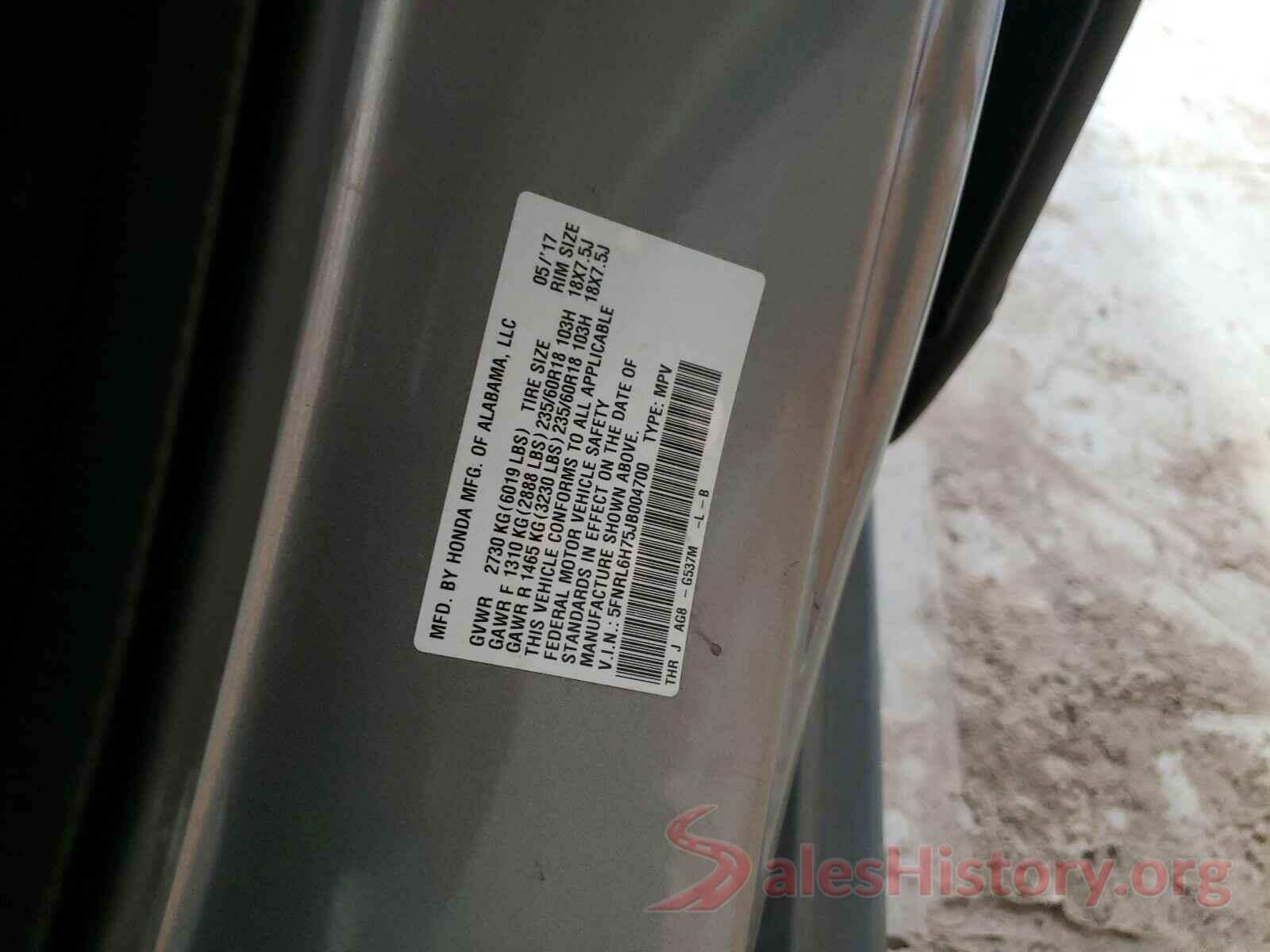 5FNRL6H75JB004700 2018 HONDA ODYSSEY