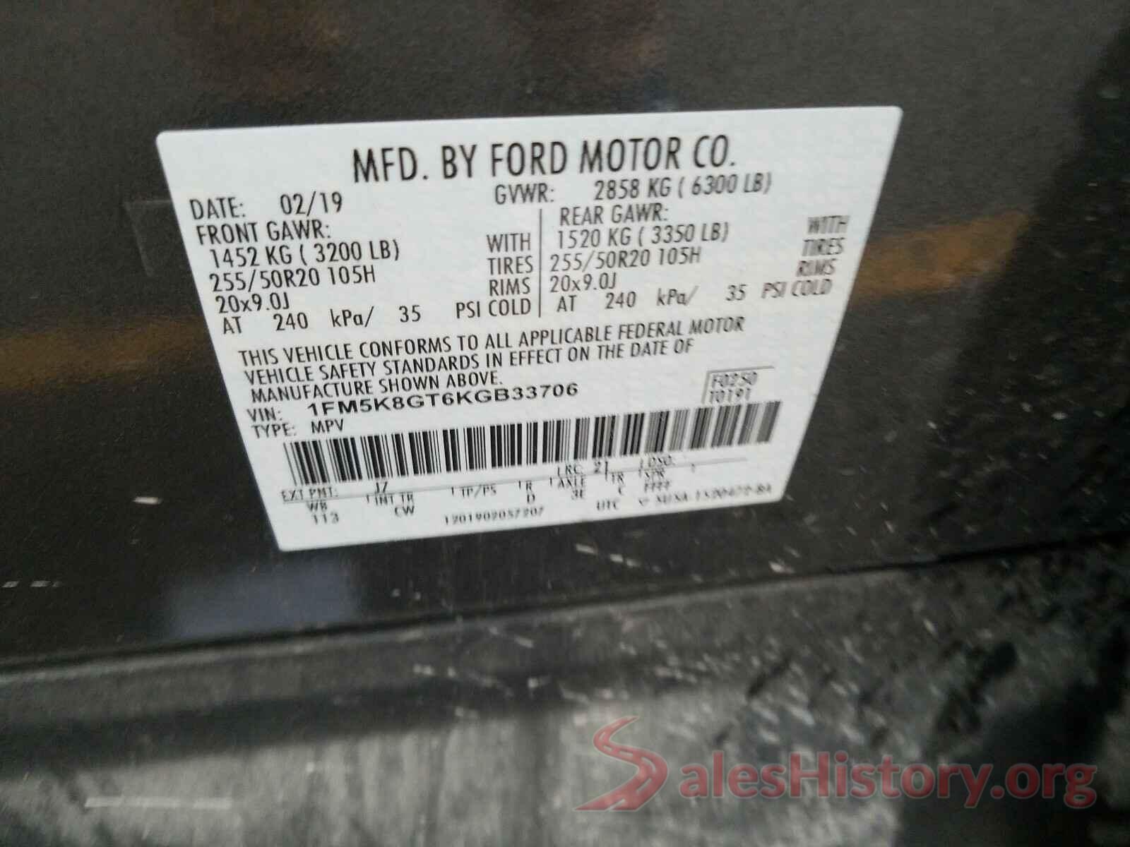 1FM5K8GT6KGB33706 2019 FORD EXPLORER