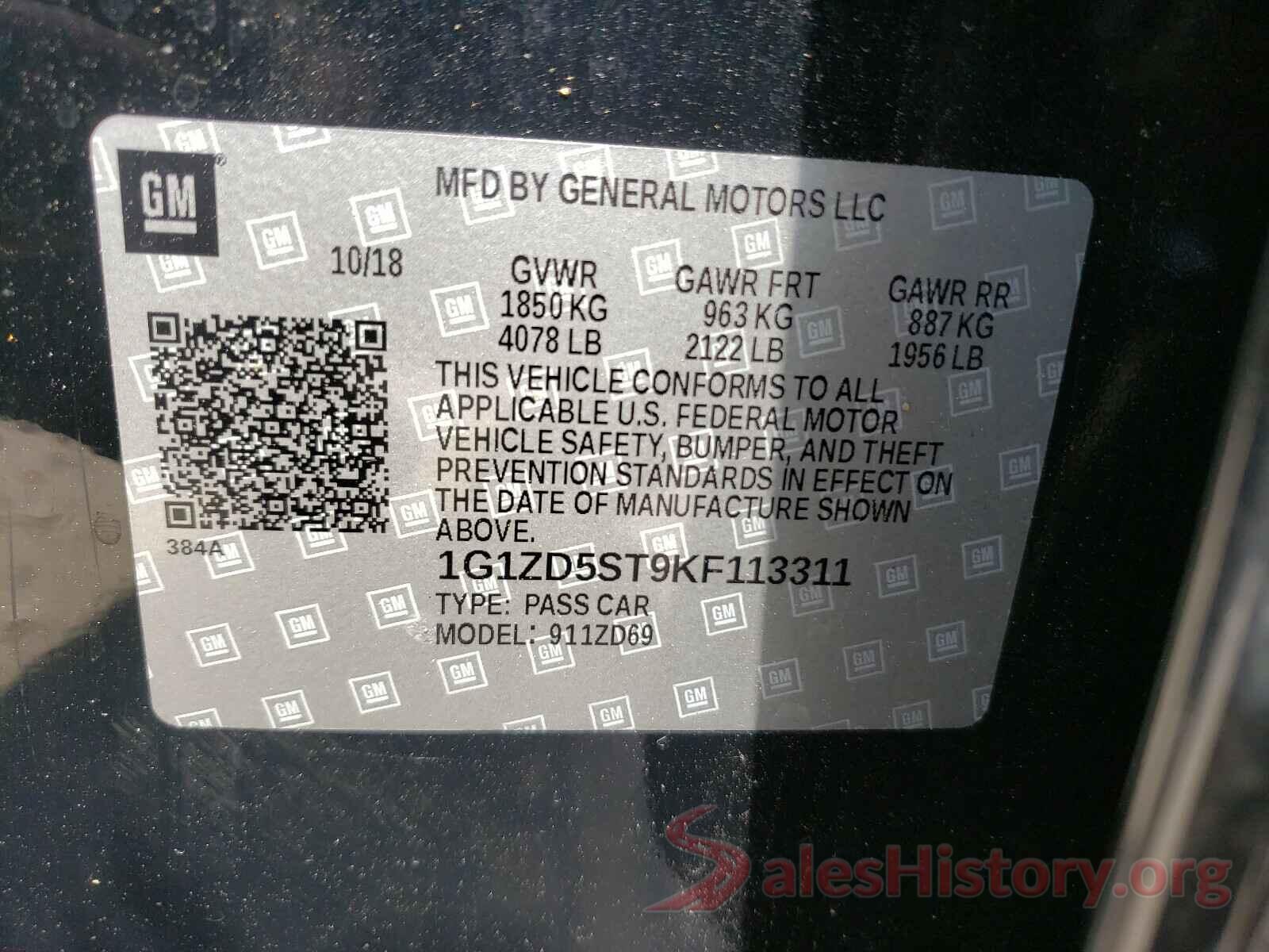 1G1ZD5ST9KF113311 2019 CHEVROLET MALIBU