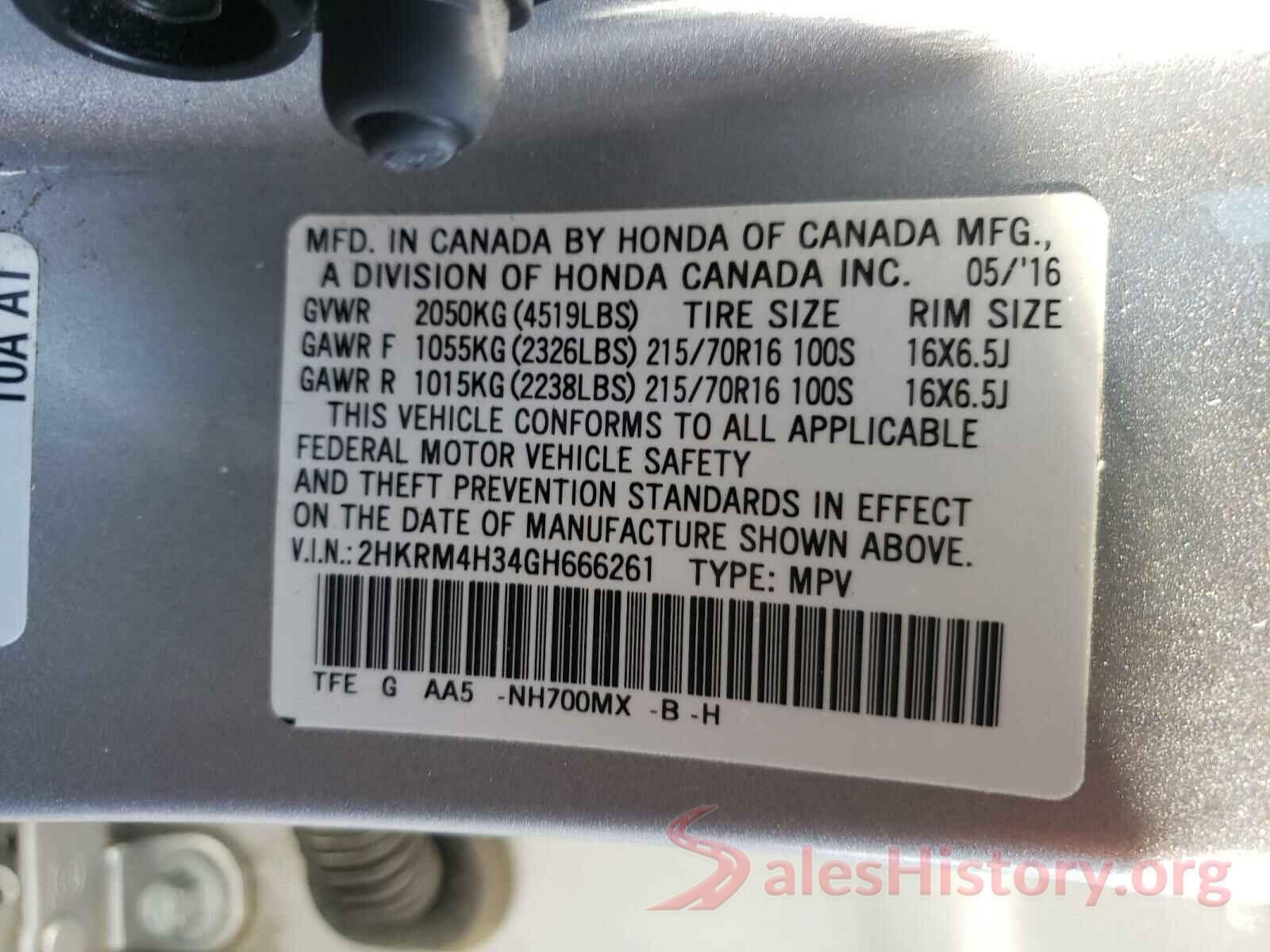 2HKRM4H34GH666261 2016 HONDA CRV