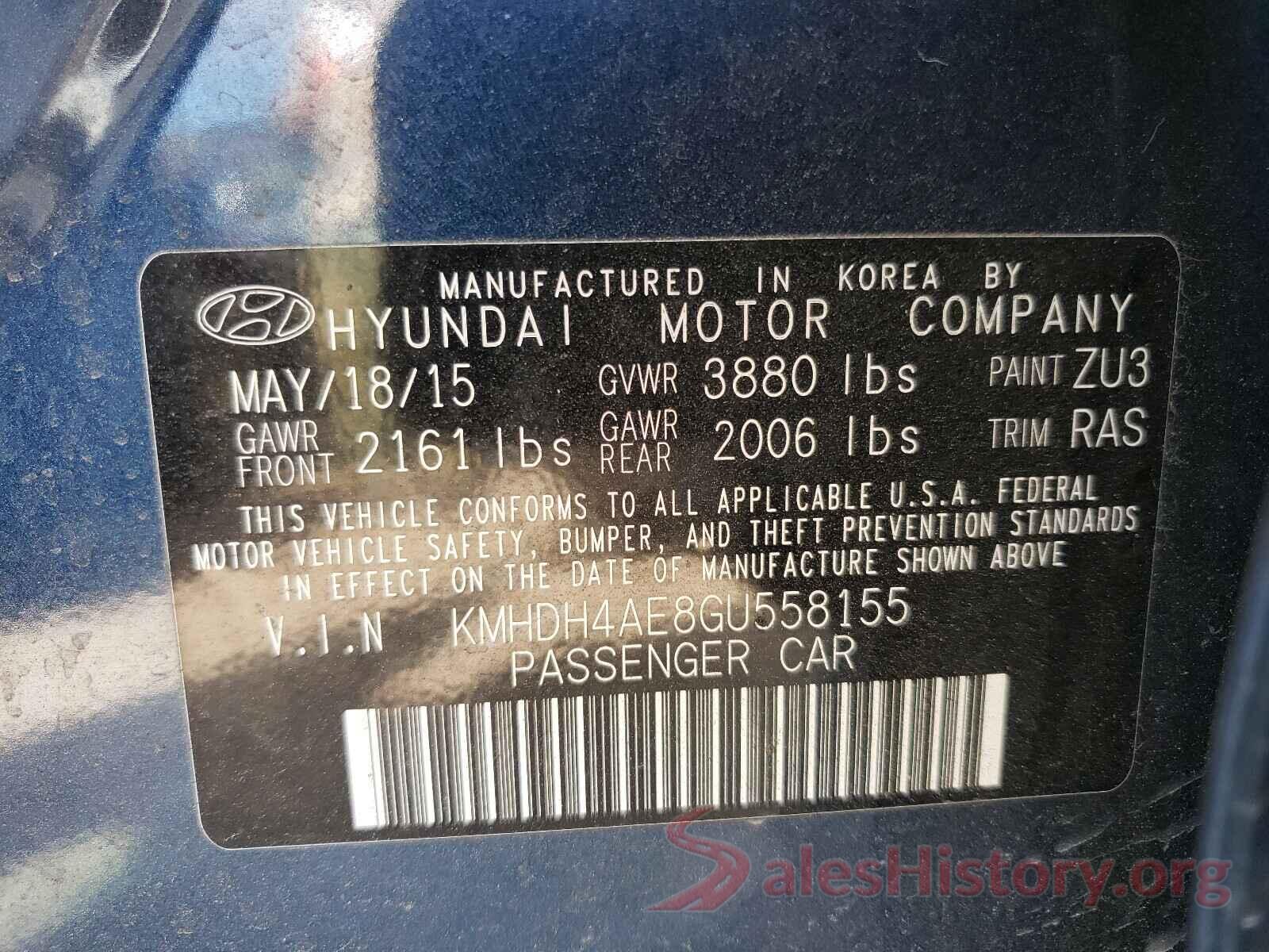 KMHDH4AE8GU558155 2016 HYUNDAI ELANTRA