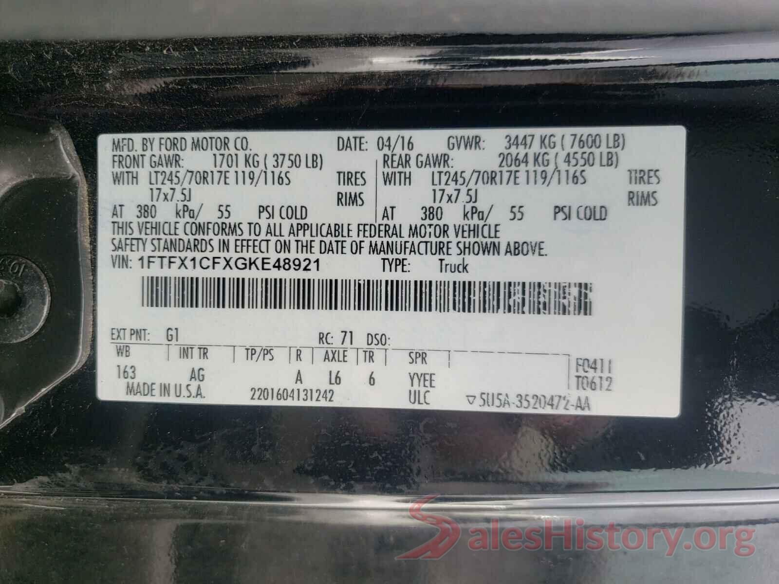 1FTFX1CFXGKE48921 2016 FORD F150