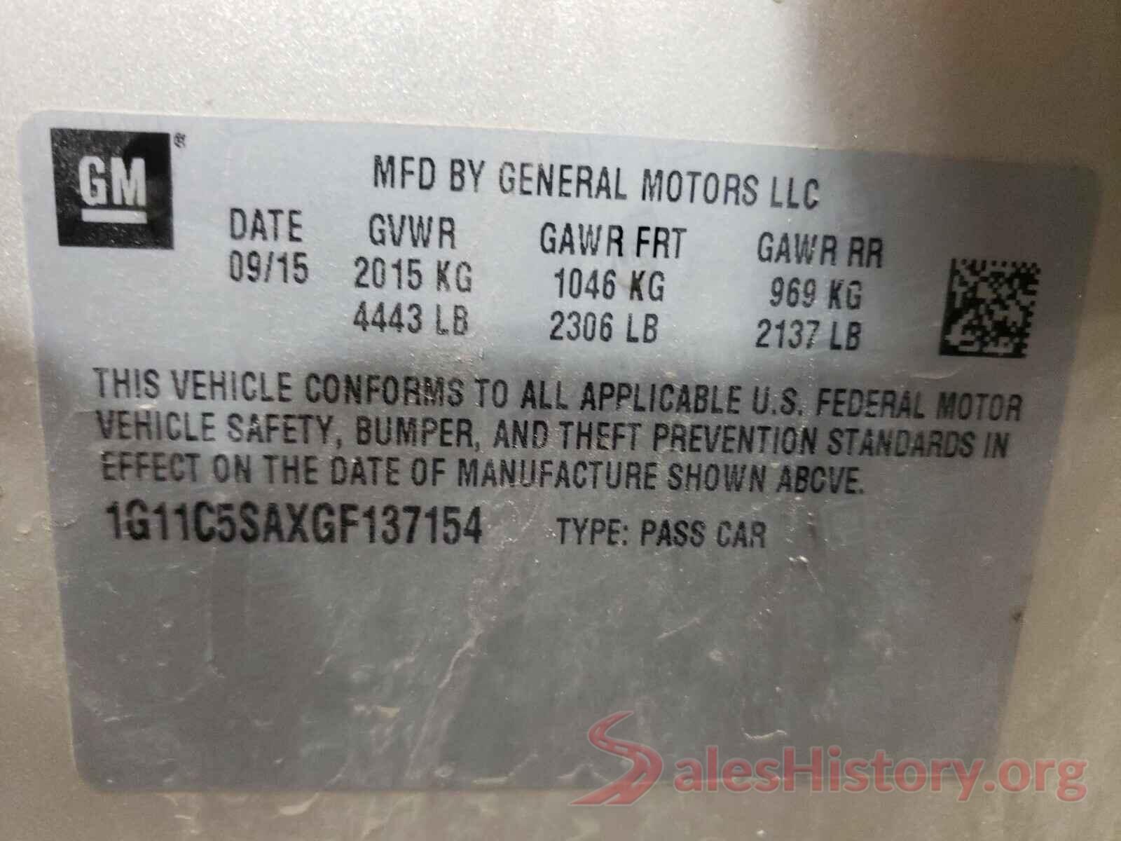 1G11C5SAXGF137154 2016 CHEVROLET MALIBU