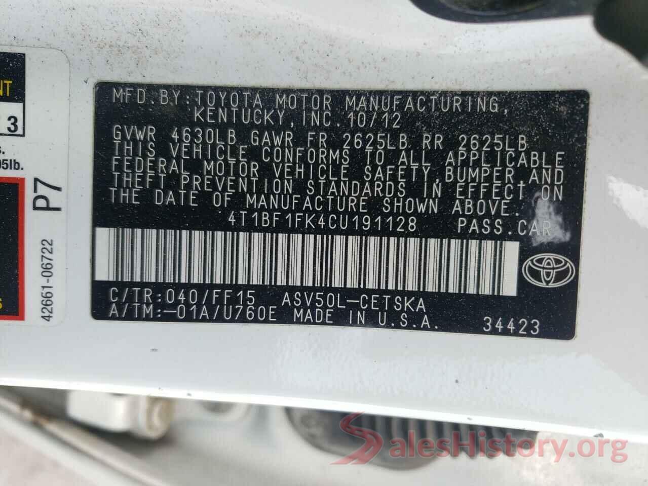 4T1BF1FK4CU191128 2012 TOYOTA CAMRY