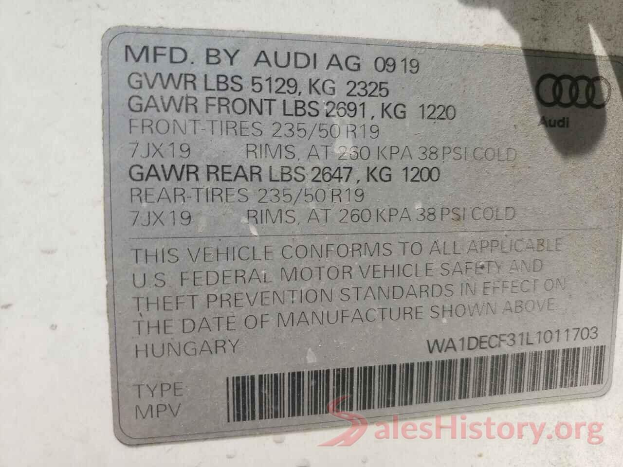 WA1DECF31L1011703 2020 AUDI Q3