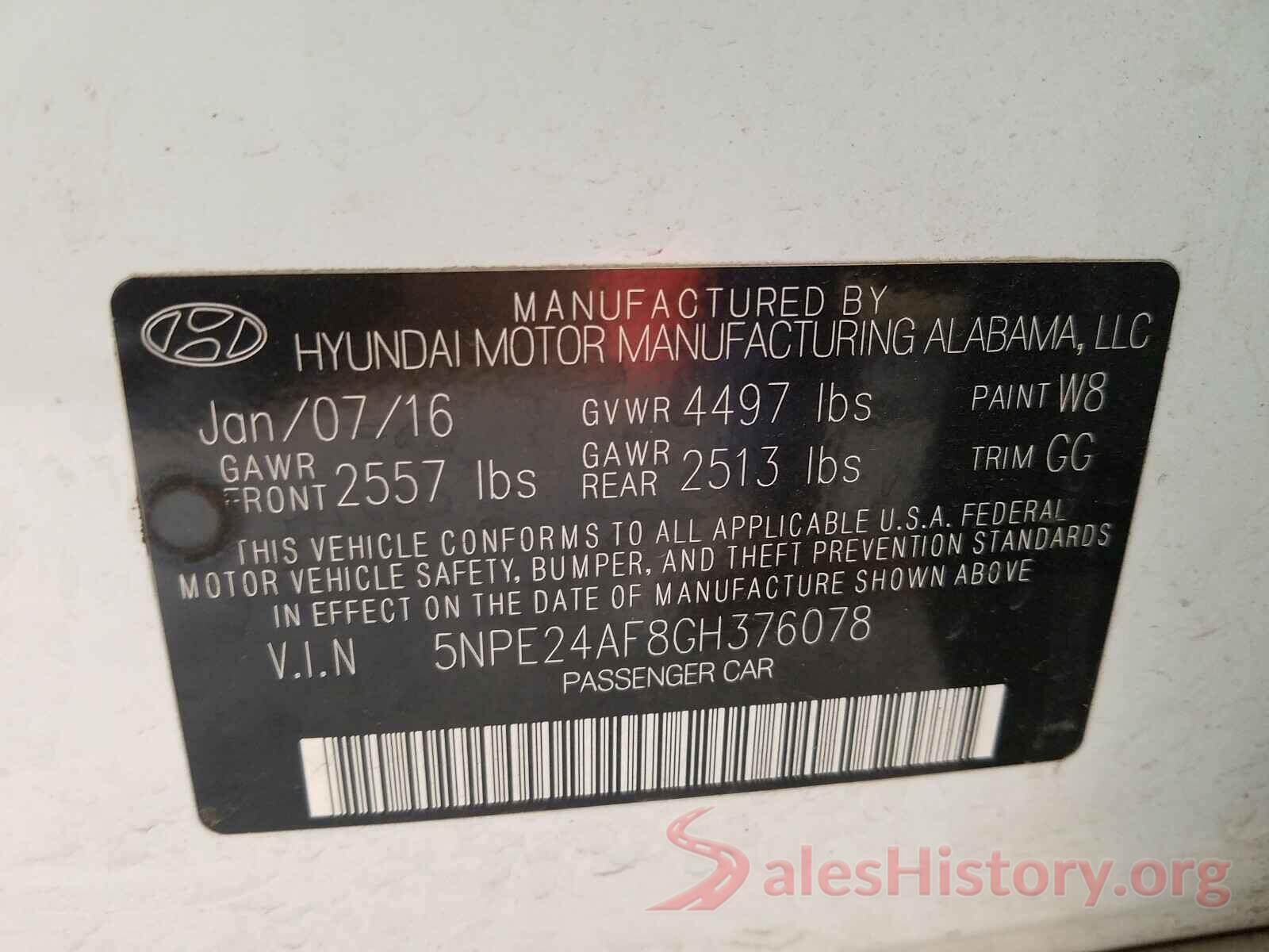 5NPE24AF8GH376078 2016 HYUNDAI SONATA