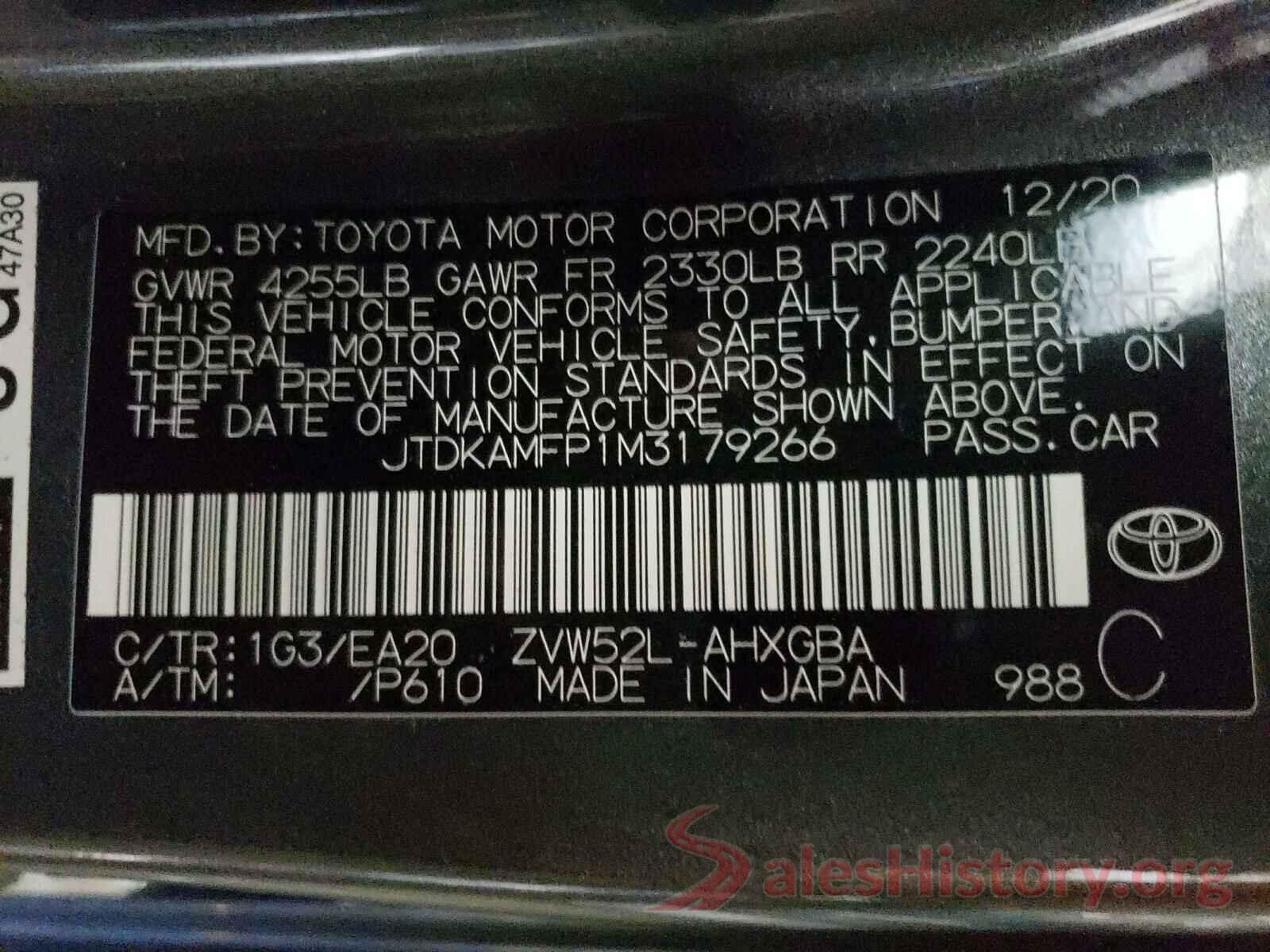 JTDKAMFP1M3179266 2021 TOYOTA PRIUS