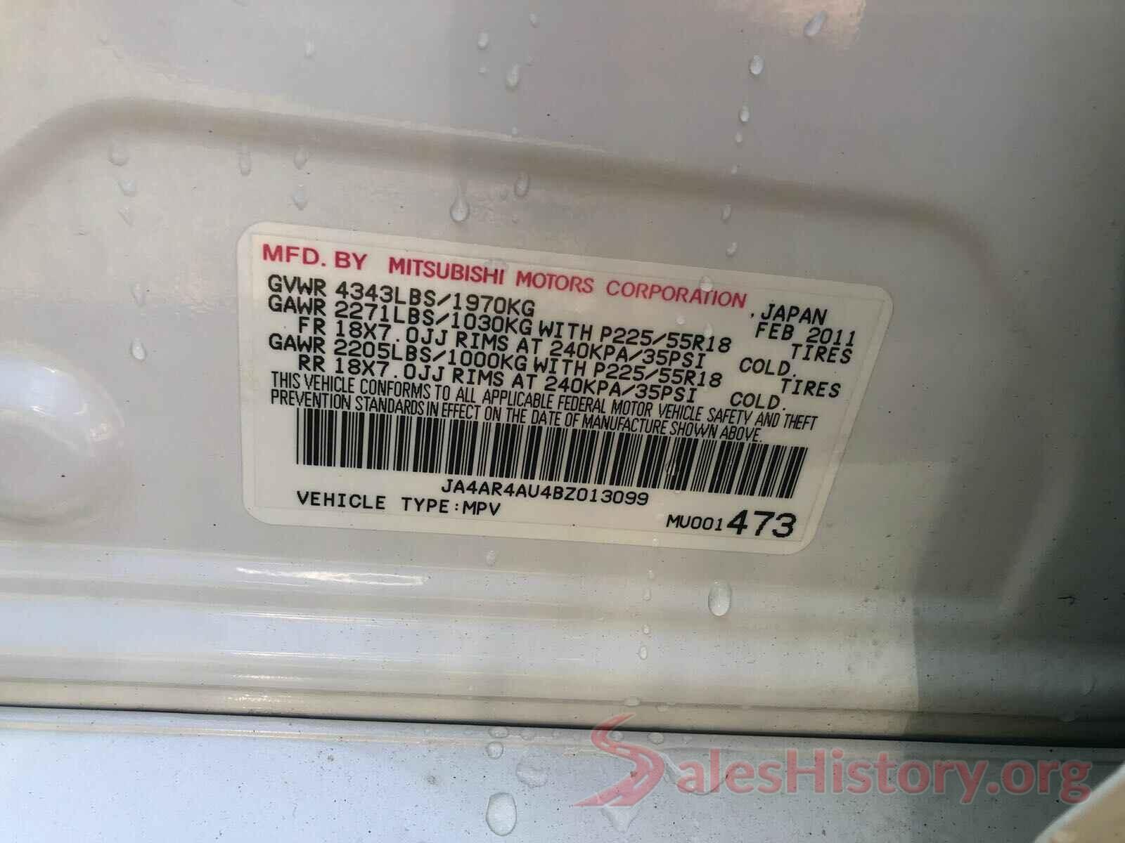 JA4AR4AU4BZ013099 2011 MITSUBISHI OUTLANDER