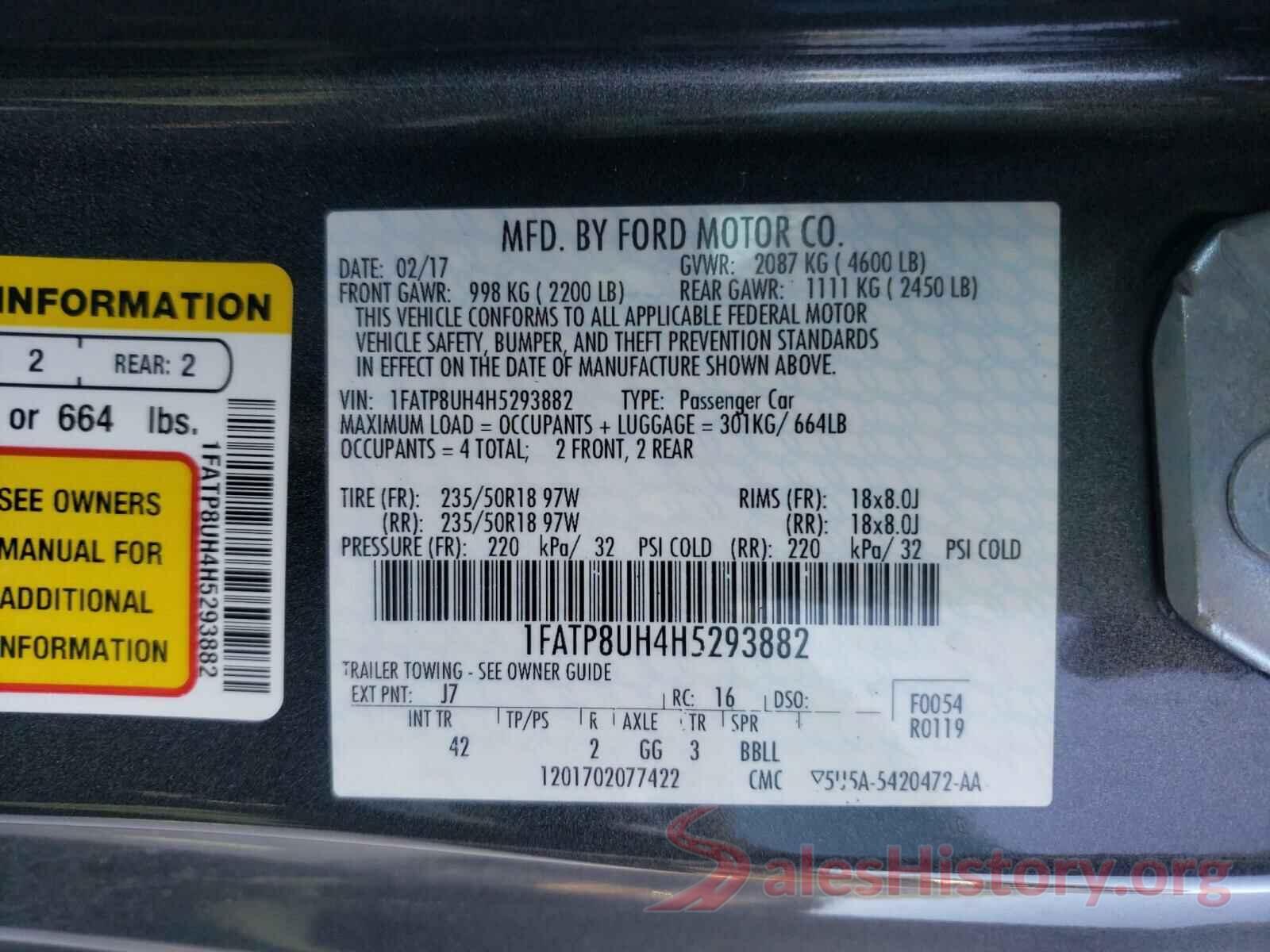 1FATP8UH4H5293882 2017 FORD MUSTANG