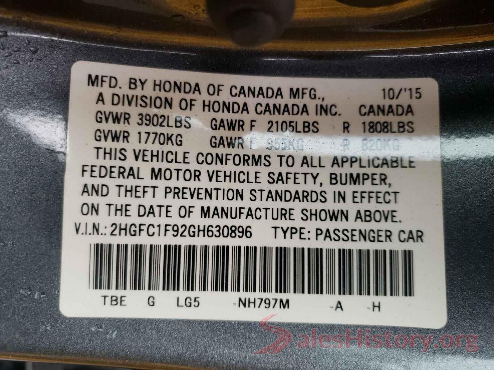 2HGFC1F92GH630896 2016 HONDA CIVIC