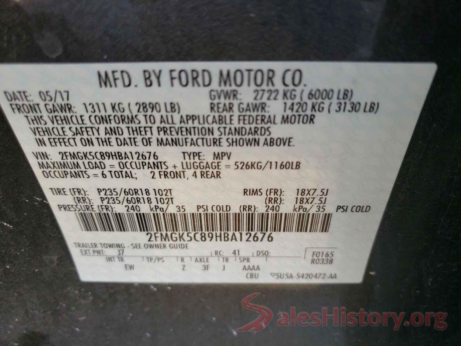 2FMGK5C89HBA12676 2017 FORD FLEX