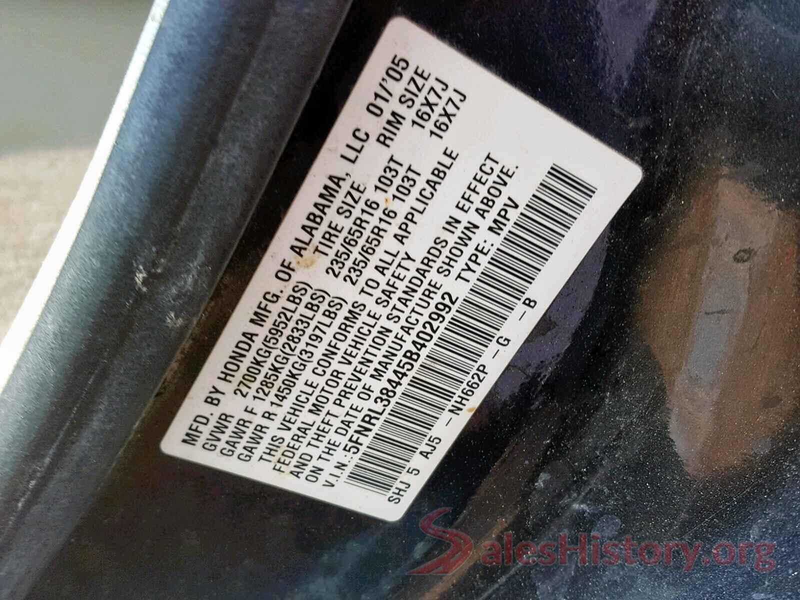 5FNRL38445B402992 2005 HONDA ODYSSEY EX