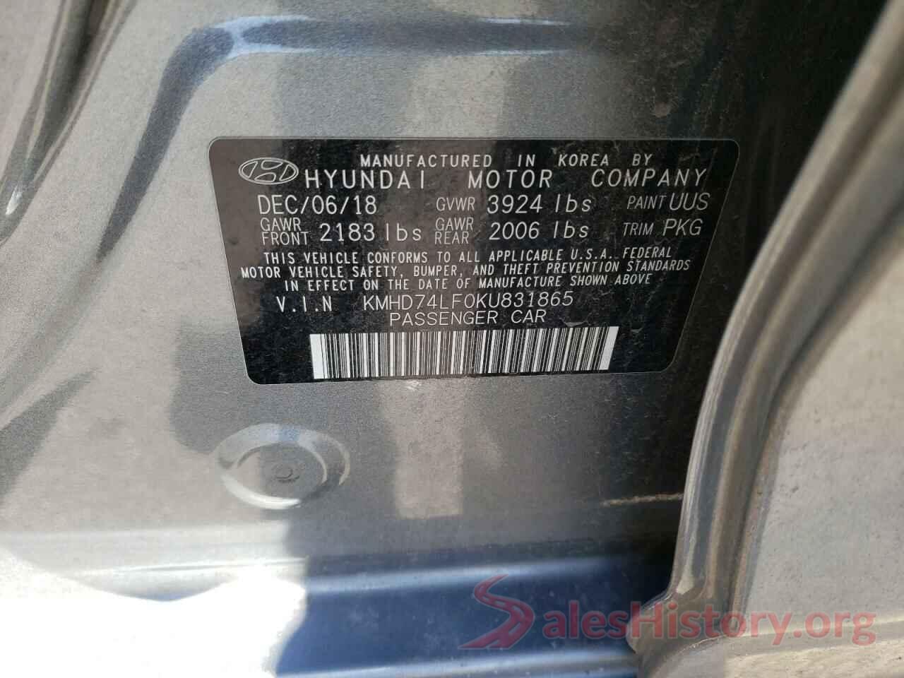 KMHD74LF0KU831865 2019 HYUNDAI ELANTRA