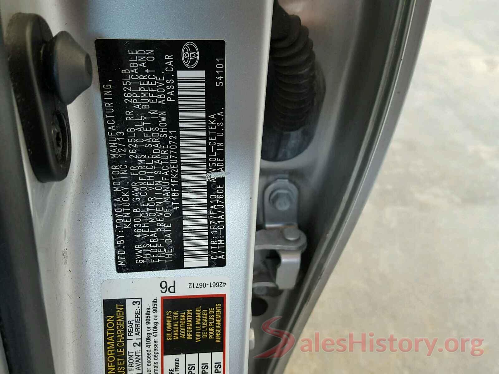 4T1BF1FK2EU770721 2014 TOYOTA CAMRY