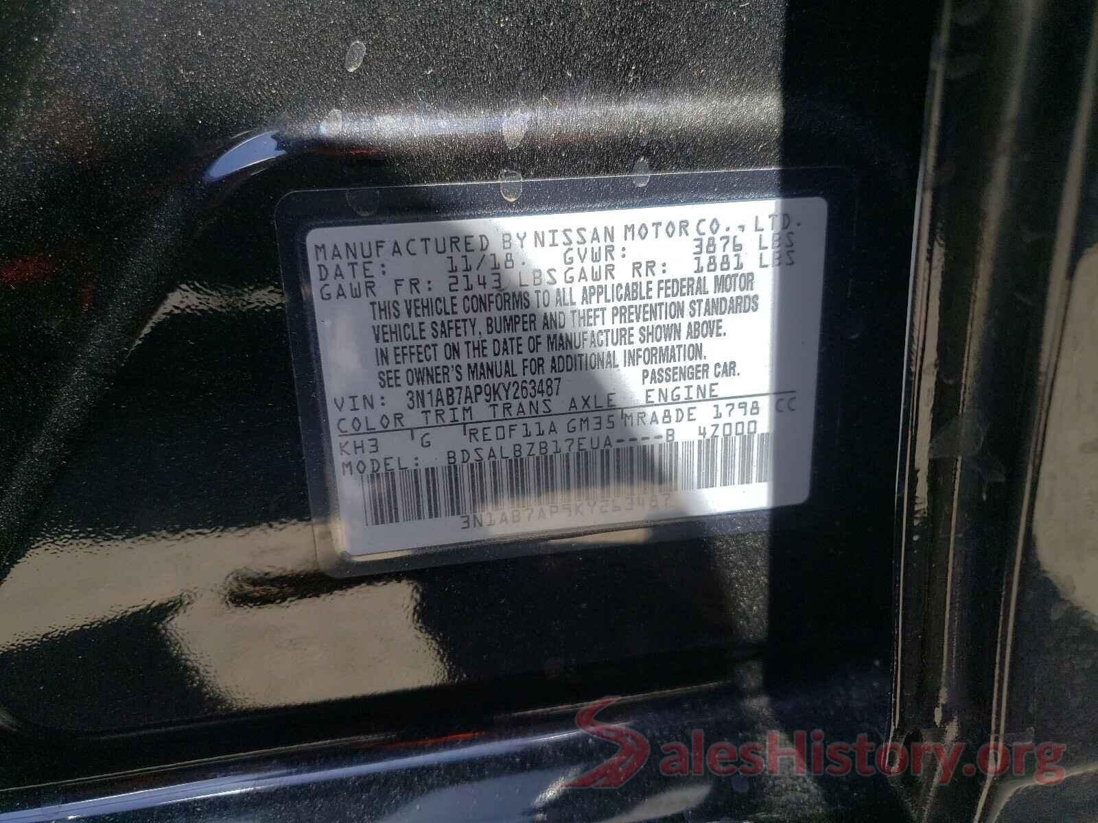 3N1AB7AP9KY263487 2019 NISSAN SENTRA