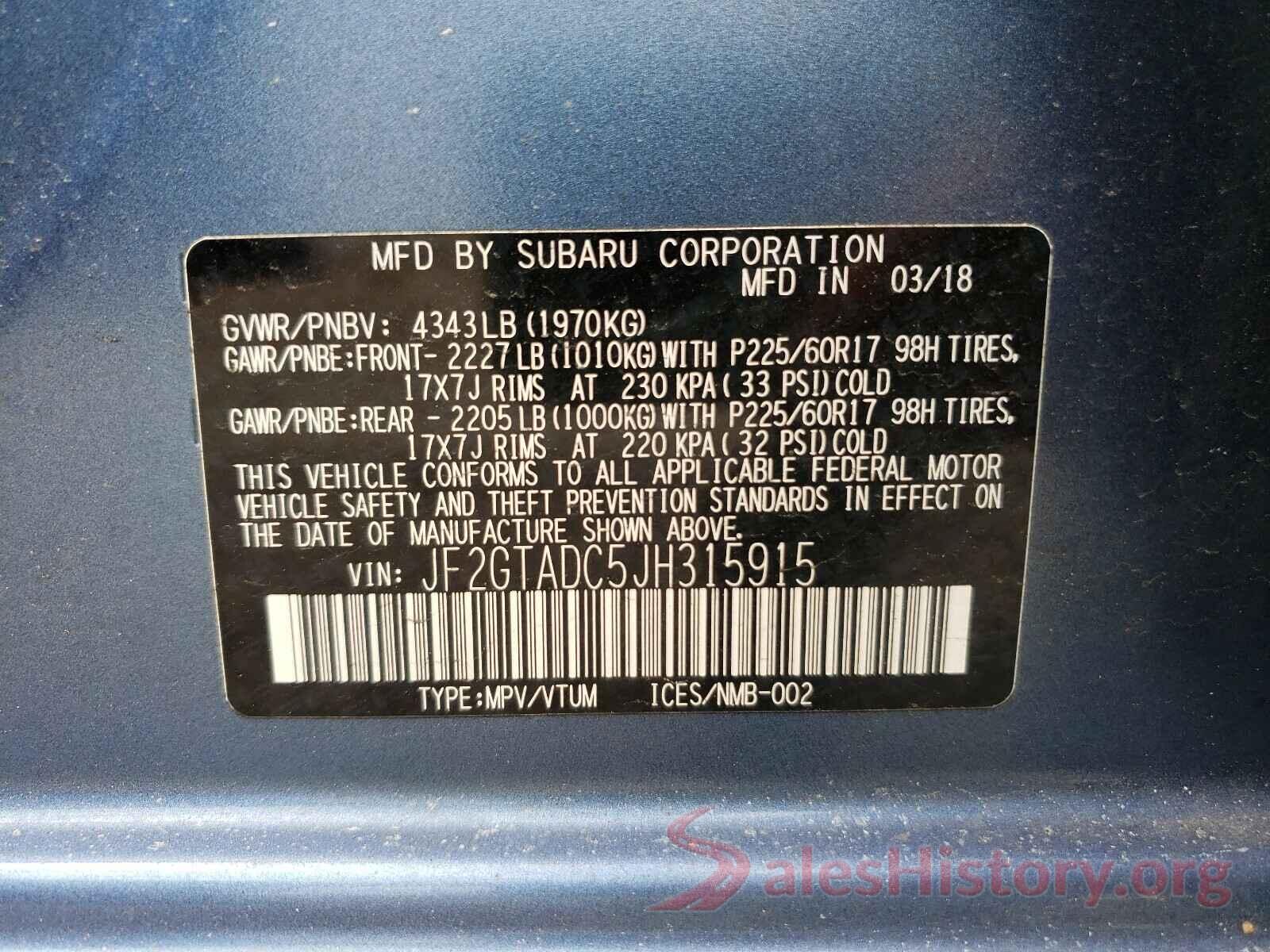 JF2GTADC5JH315915 2018 SUBARU CROSSTREK