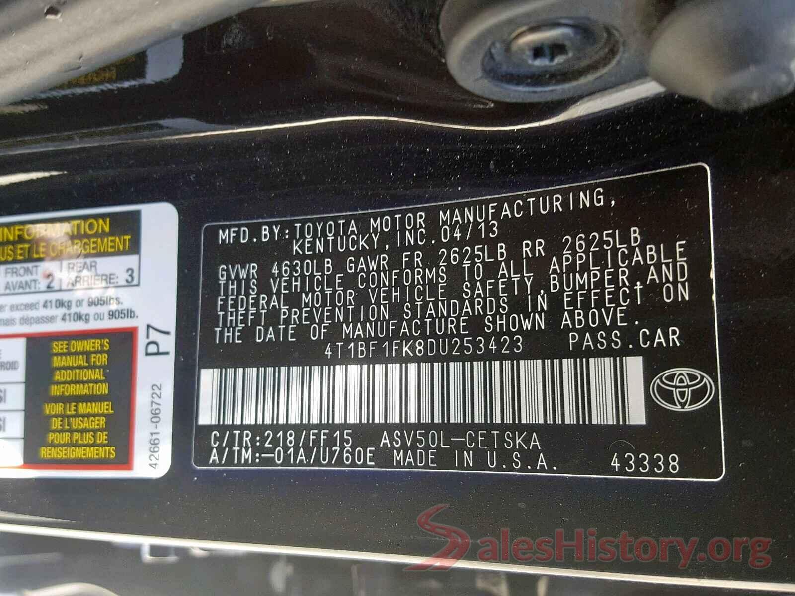 4T1BF1FK8DU253423 2013 TOYOTA CAMRY