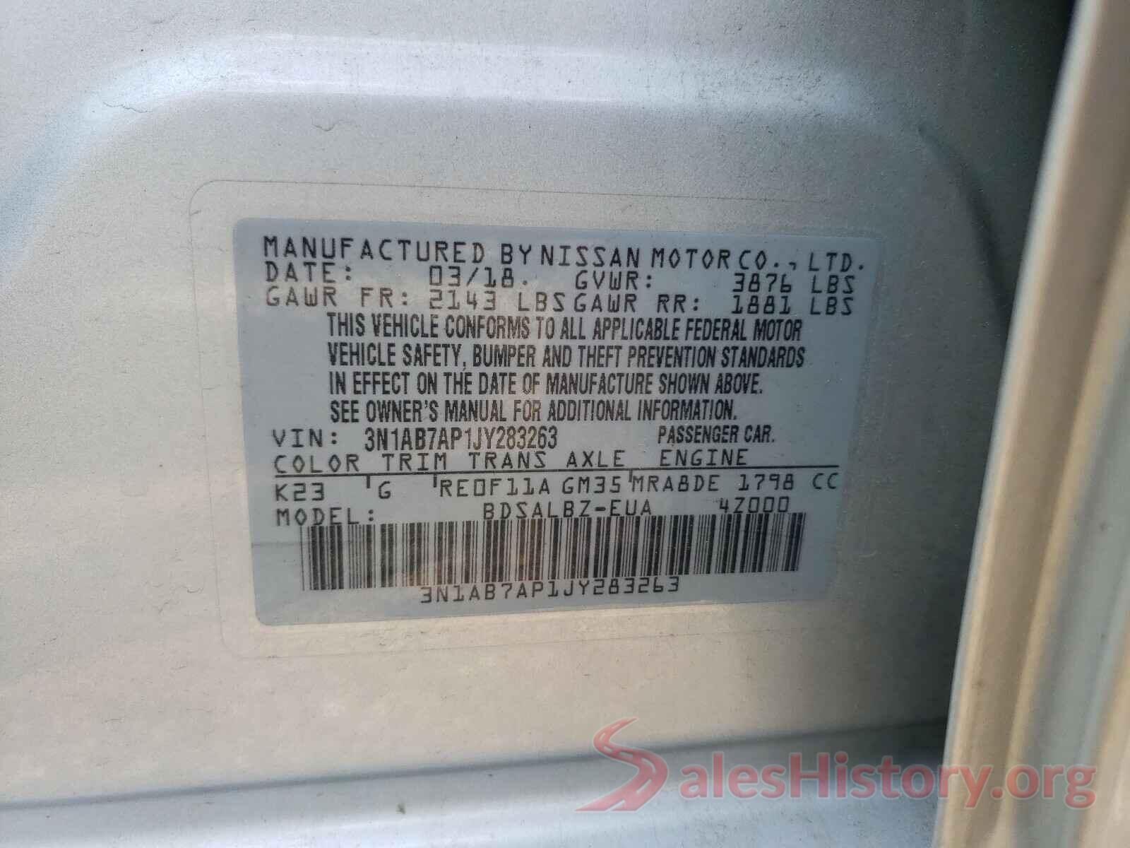 3N1AB7AP1JY283263 2018 NISSAN SENTRA