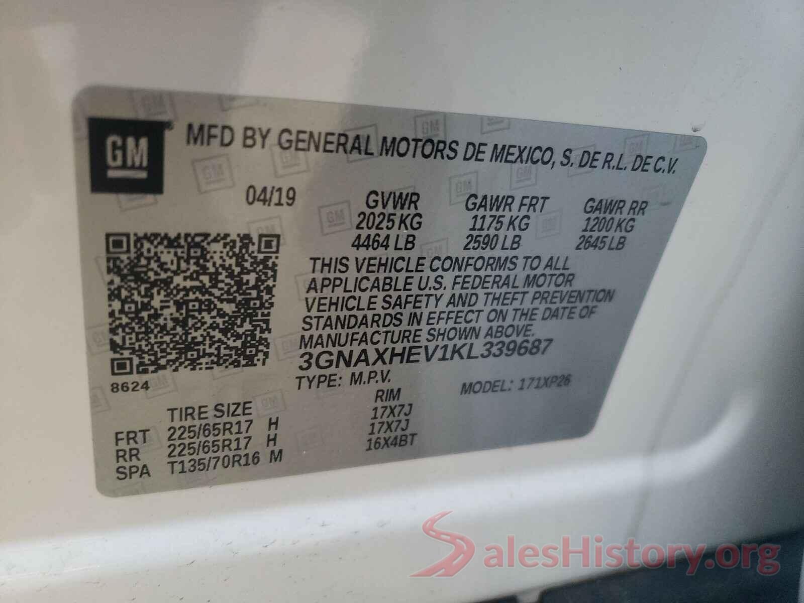 3GNAXHEV1KL339687 2019 CHEVROLET EQUINOX