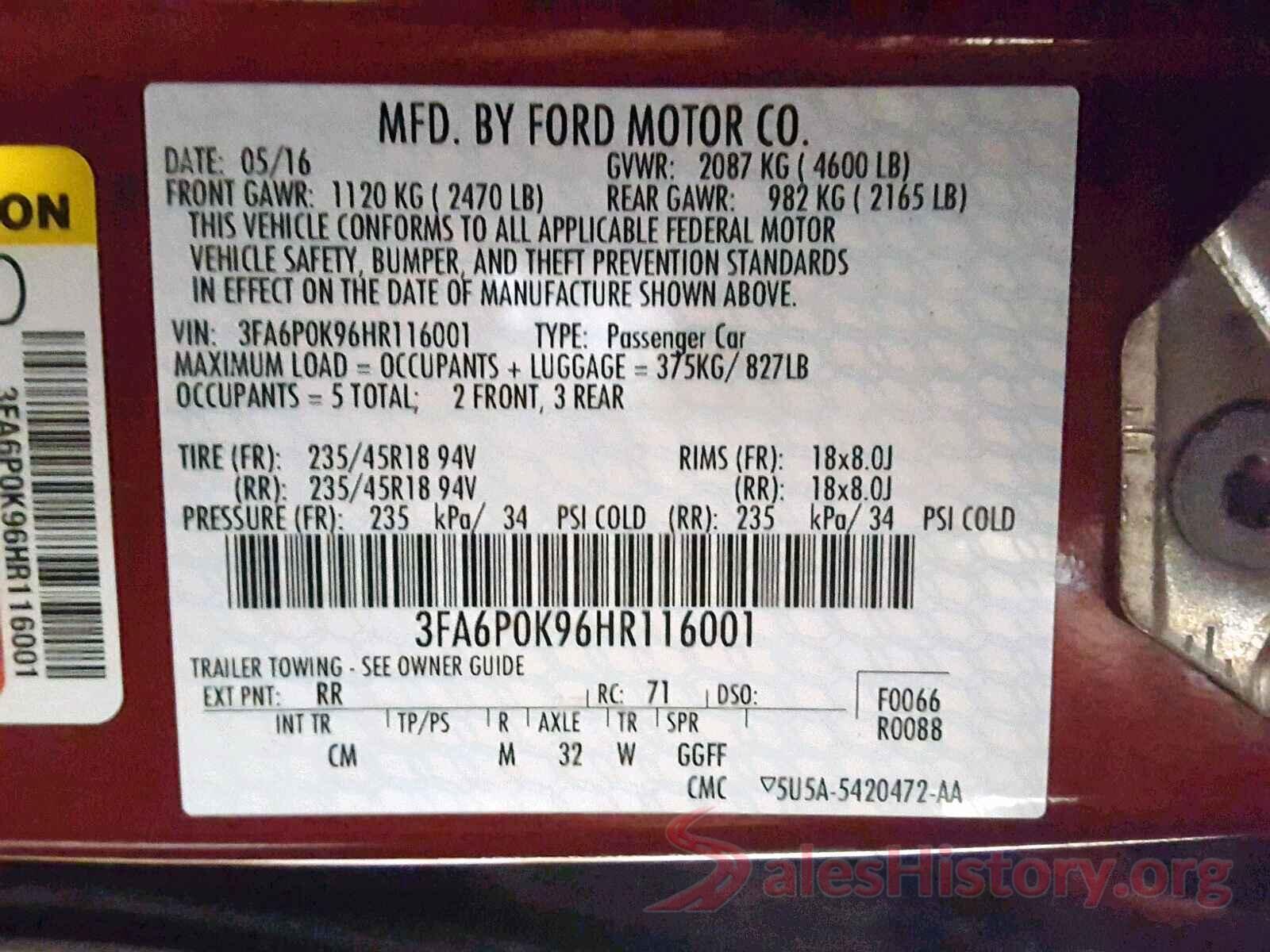 3FA6P0K96HR116001 2017 FORD FUSION