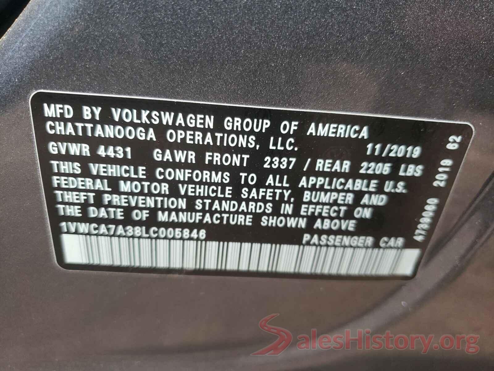 1VWCA7A38LC005846 2020 VOLKSWAGEN PASSAT