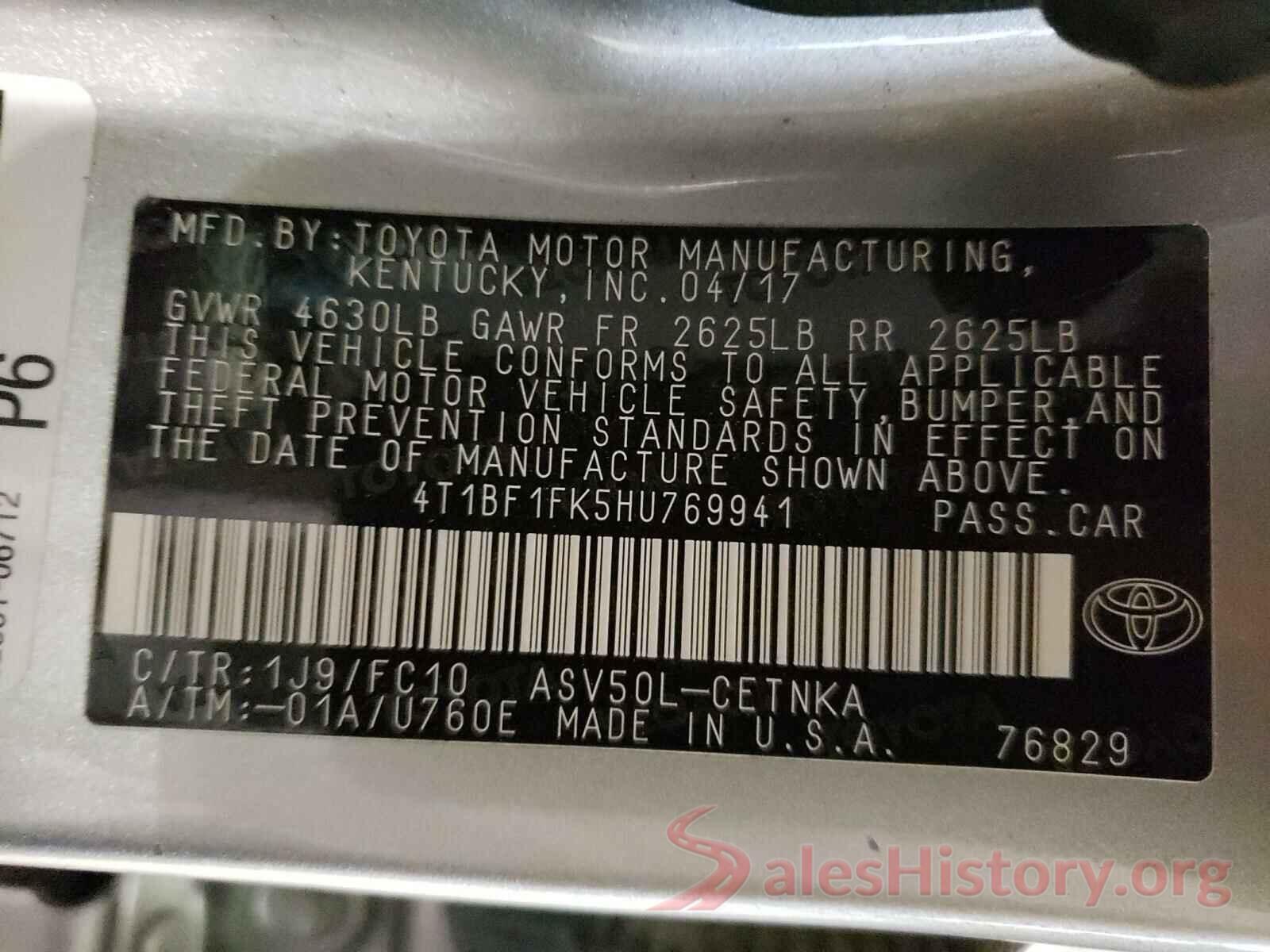 4T1BF1FK5HU769941 2017 TOYOTA CAMRY